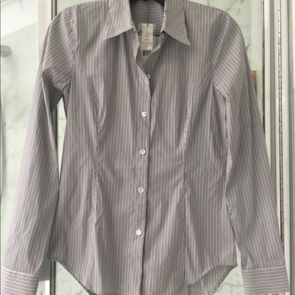 Theory Women's Pinstripe Button-Up Shirt in Gray and White